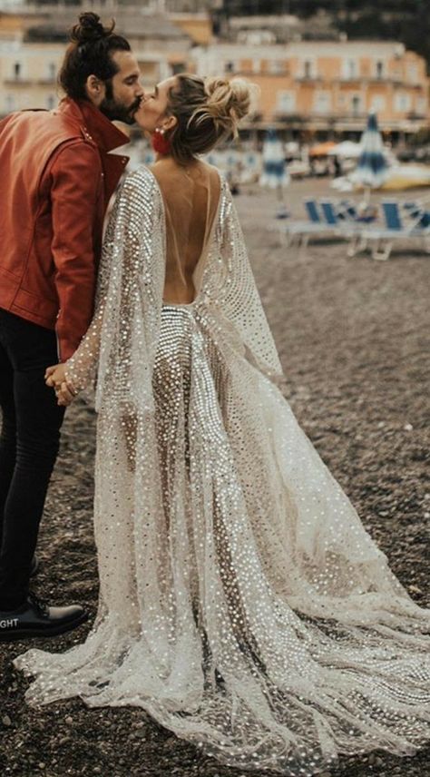 Elaborate Wedding Dress, Wedding Dress Edgy, Hippie Outfit Ideas, Edgy Wedding Dress, Edgy Bride, Sequin Wedding Dress, Edgy Wedding, Hippie Girl, Dream Wedding Ideas Dresses