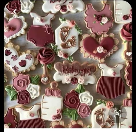 Valentine Baby Shower Cookies, Burgundy Baby Shower Ideas, Baby Shower Cookies For Girl, Girl Baby Shower Cookies, Burgundy Baby Shower, 65 Birthday, February Baby Showers, Pink Baby Shower Cake