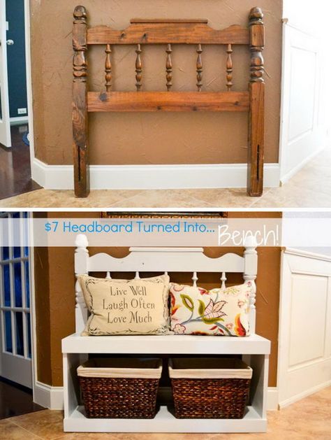 Entryway Bench Diy, Diy Bank, Diy Entryway Bench, Headboard Benches, Entry Bench, Diy Entryway, Bench Diy, Home Remodeling Diy, Diy Headboard