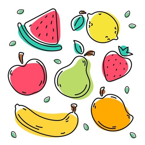 Colección de frutas dibujadas a mano | Free Vector #Freepik #freevector #comida #frutas #saludable #comer Fruit Doodle, Healthy Food Logo, Hand Lettering Worksheet, Fruit Icons, Fruit Cartoon, Fruits Drawing, Fruit Vector, Food Patterns, Food Backgrounds