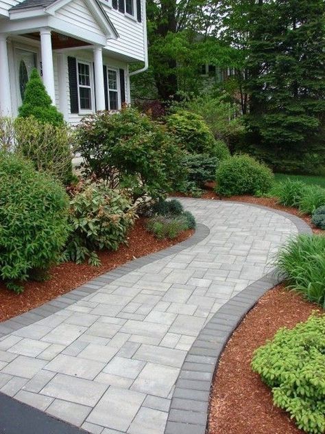 Front Walkway Landscaping, Front Yard Walkway, Front Yards Curb Appeal, Walkway Landscaping, Front Walk, Walkway Design, Pathway Landscaping, Brick Walkway, Concrete Walkway