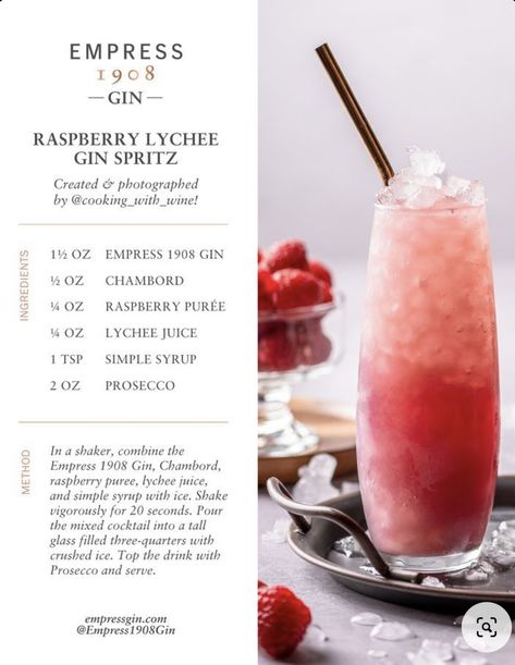 Lychee Cocktail, Empress 1908 Gin, Prosecco Drinks, Bartender Drinks Recipes, Lychee Juice, Bartender Drinks, Summer Drinks Alcohol, Yummy Alcoholic Drinks, Happy Hour Cocktails