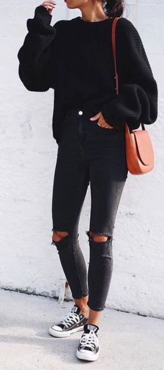 Winter Outfits 2019, Cute Oversized Sweaters, Fall Fashion Coats, All Black Fashion, Oversize Pullover, Trendy Outfits Winter, Outfit Jeans, Looks Black, All Black Outfit