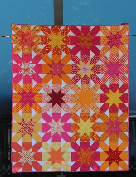 Starcrossings Quilt | A Quilter's Table Pink Quilt, Plus Quilt, Orange Quilt, Cross Quilt, Quilt Modernen, Scrap Quilt, Star Quilt Patterns, Star Quilts, Scrappy Quilts