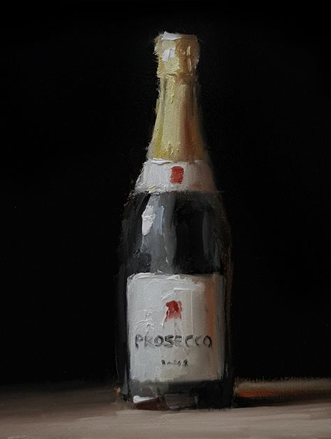 Bottle of Prosecco by Neil Carroll Oil ~ 8 x 6 Bottle Painting Ideas, Prosecco Bottle, Dark Paintings, Color Drawing Art, Beauty In Art, Beginner Art, Canvas Painting Tutorials, Vintage Poster Art, High Art