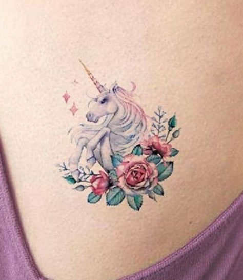 Unicorn tattoo Unicorn Tattoo Designs, Small Rib Tattoos, Unicorn Tattoo, Unicorn Tattoos, Delicate Tattoo, Temp Tattoo, Collar Bone Tattoo, Rib Tattoo, Tattoo Sleeve Designs