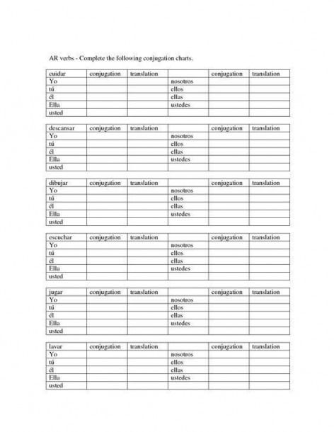 Blank Spanish Conjugation Charts With All Conjugations Spanish Conjugation Worksheet, Spanish Tenses Chart, Spanish Conjugation Chart, Spanish Verbs Chart, Spanish Regular Verbs, Spanish Irregular Verbs, Spanish Verb Tenses, Spanish Conjugation, Spanish Reflexive Verbs