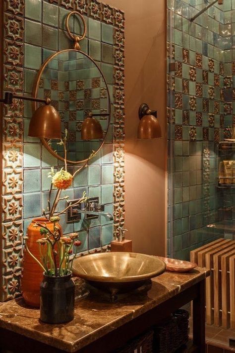 Moroccan Bathroom, Tuscan Decorating, Bathroom Design Decor, Bathroom Inspiration Decor, Bathroom Styling, Dream House Decor, Dream Home Design, Bathroom Inspiration, Bathroom Interior Design