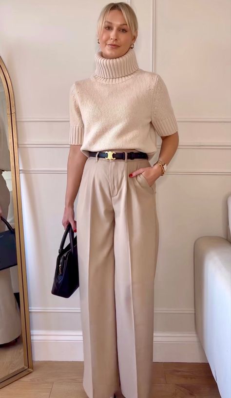 Cream Professional Outfit, Cream Work Outfit, Ivory Outfits For Women, Ivory Outfit, Cream Outfit, Womens Fashions, Professional Work Outfit, Slacks For Women, Tan Pants