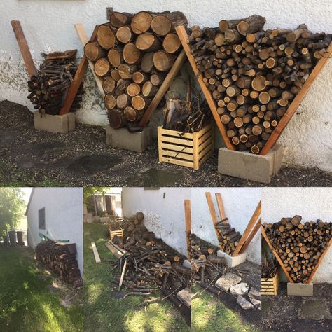 truly functional ~ great short-term solution while I figure out how to do the hexagons lol... Wood Holder Outdoor, Firewood Storage Outdoor, Outdoor Firewood Rack, Storage Outdoor, Wood Holder, Fire Wood, Firewood Storage, Outdoor Diy Projects, Backyard Diy Projects