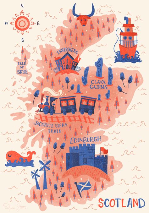 Scotland Map Illustration, Old Map Illustration, Illustrated Map Design, Storybook Map, Scotland Illustration, Pastel Map, Theme Park Map, Whimsical Map, Map Infographic