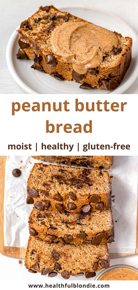 An easy peanut butter bread recipe that is healthy, made in one bowl, and perfect for breakfast, snack, and dessert. This simple gluten free and keto peanut butter bread loaf is made with almond flour and is perfectly moist with crispy edges. The peanut butter flavor is incredible! Peanut Butter Banana Bread Almond Flour, Gluten Free Peanut Butter Bread, Peanut Flour Recipes, Scd Snacks, Peanut Butter Bread Recipe, Df Meals, Butter Bread Recipe, Clean Desserts, Almond Flour Bread