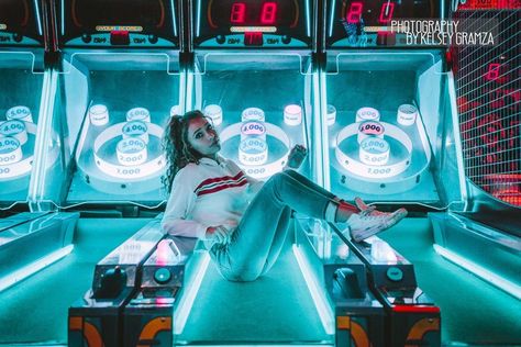 Photo Shoot Concepts, Arcade Photography, Arcade Shoot, Arcade Theme, Arcade Photoshoot, Dave And Busters, Quotes Memories, Photography Friends, Shotting Photo