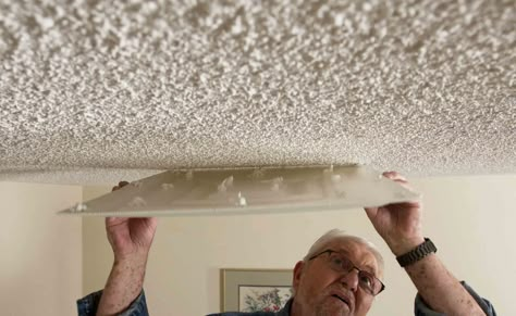 Basement Ceiling Tiles, Ceiling Tiles Ideas, Popcorn Ceiling Makeover, Stucco Ceiling, Ceiling Remodel, Home Maintenance Tips, Covering Popcorn Ceiling, Acoustical Ceiling, Removing Popcorn Ceiling