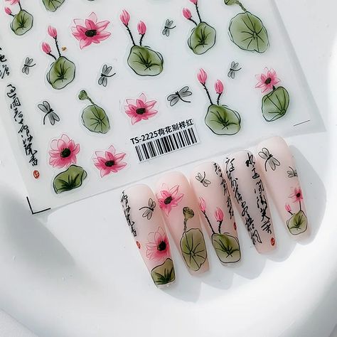 1.92US $ 23% OFF|1 Sheet 3D Realistic Green Leaf Pink Lotus Flower Traditional Chinese Painting Adhesive Nail Art Stickers Decals Manicure Charms| |   - AliExpress Pink Lotus Flower, Nail Art Stickers Decals, Nail Art Sticker, Flower Nail, Sticker Decals, Pink Lotus, Nail Polish Remover, Art Stickers, Chinese Painting