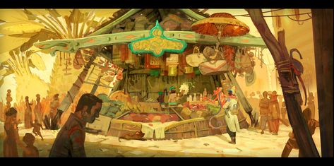 ArtStation - Market , Victorin Ripert Night Market Concept Art, Market Illustration Drawing, Marketplace Illustration, Market Concept Art, Fantasy Market, Nature Art Painting, Big Art, Learn Art, Night Art