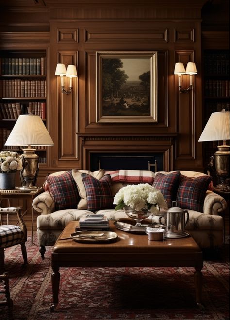 British Style Interior, Old Money Living Room, English Style Decor, English Country House Style, Library Designs, French Country Living Room, English Decor, Vintage Interior Design, Home Library Design