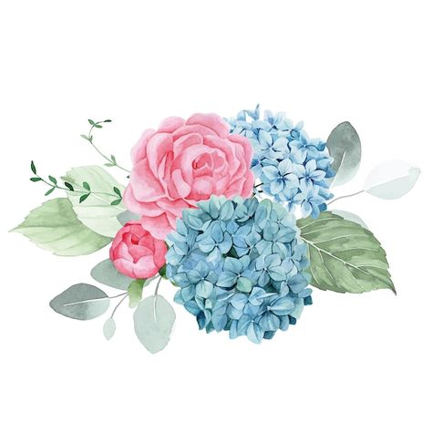 Vector composición de ramo de dibujo de ... | Premium Vector #Freepik #vector #hortensia #rosa-blanca #rosa-vintage #flores-verdes Drawing Bouquet, Flowers Pink Roses, Roses Peonies, Blue Hydrangeas, Green Eucalyptus, Background Clipart, Flowers Pink, Eucalyptus Leaves, Blue Hydrangea