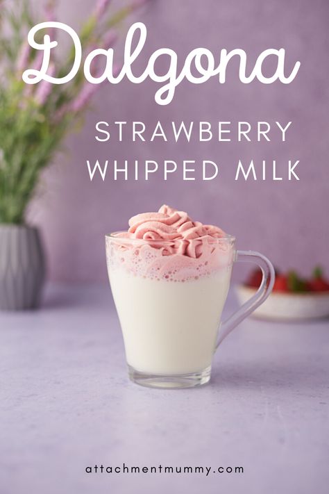 Dalgona Style Whipped Strawberry Milk Strawberry Milk Recipe, Unit Study Ideas, Summer Camp At Home, Camp At Home, Healthy Yogurt, Study Ideas, Pink Foods, Strawberry Puree, Best Food Ever