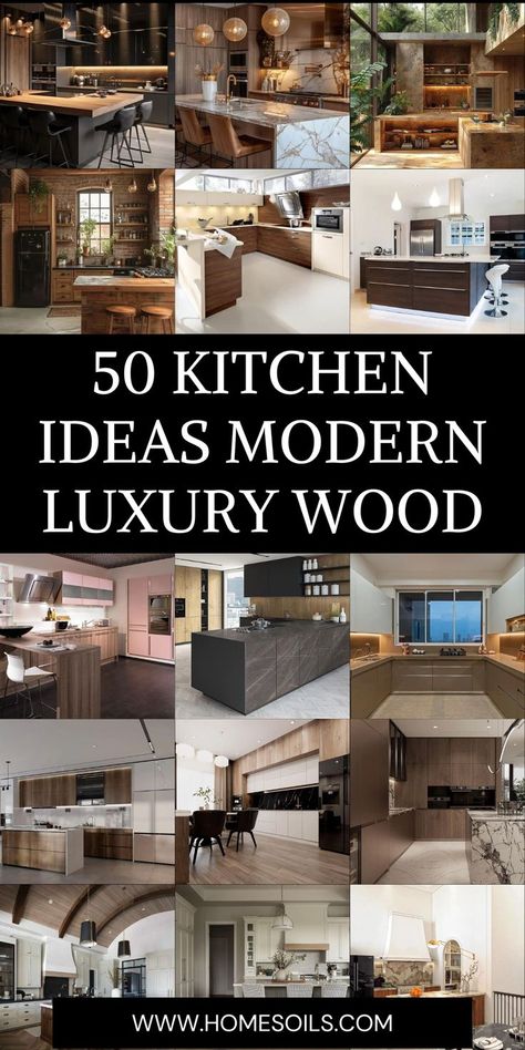 Elevate your kitchen with these modern luxury wood ideas! From sleek wooden cabinetry to elegant countertops, explore how rich wood tones can add warmth and sophistication to your contemporary kitchen design. Expensive Kitchen Design, Modern Earthy Kitchen Design, Modern Wood Kitchen Design, Modern Wood Cabinets Kitchen, Mixed Wood Kitchen, Dream Kitchen Ideas Luxury Modern, Marble And Wood Kitchen, Kitchen Ideas Modern Luxury Wood, Contemporary Kitchen Design Luxury