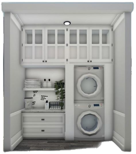 Modern Laundry Rooms Bloxburg, 3x3 Pantry Ideas Bloxburg, Modern Bloxburg Laundry Room, Bloxburg Small Closet Ideas, 2x1 Laundry Room Bloxburg, Bloxburg House Ideas Laundry Room, Closet Idea Bloxburg, Bloxburg Laundromat Exterior, Laundry Room Design Bloxburg