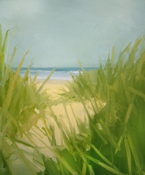 Sara MacCulloch - Beach Grass and Waves | From a unique collection of paintings at http://www.1stdibs.com/art/paintings/ Beach Grass Painting, Pollution Project, Beach Scene Painting, Beach Paintings, Grass Painting, Beach Grass, Ocean Pollution, Still Life Paintings, Green Beach