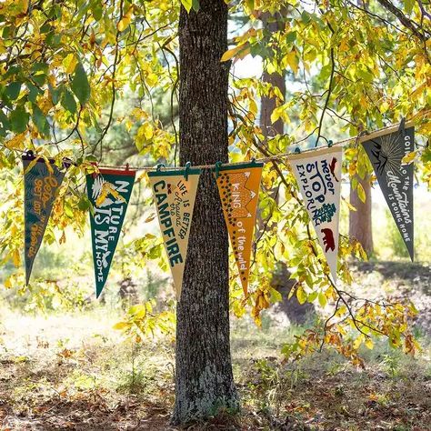 Nature Appliqued Felt Banners, Set of 6 - Multi - Bed Bath & Beyond - 40168613 Cabin Theme, Wilderness Retreat, Adventure Decor, Camping Theme Party, Camping Birthday Party, Fall Camping, Vintage Cabin, Felt Banner, Mountain Decor