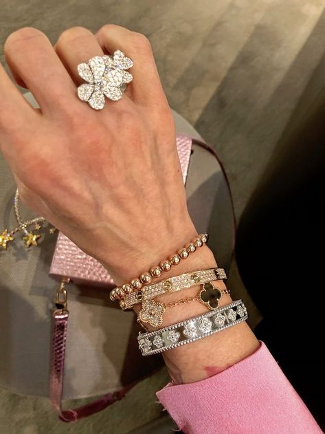 VCA Frivole pave BTF ring, Perlee Clover, Alhambra, Cartier Love bracelet bangle, diamonds Bangle Outfit, Van Cleef And Arpels Jewelry, Pave Bracelet, Expensive Jewelry Luxury, Wrist Jewelry, Beaded Necklace Diy, Dope Jewelry, Love Bracelet, Expensive Jewelry