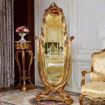 Astoria Grand Beautiful gold framed standing mirror. Tilts back and forth, elegant inlay work provides a classic look. The perfect addition to any home. Gold Furniture, Cheval Mirror, Frame Stand, Standing Mirror, Mirrors Wayfair, Dream House Decor, Floor Mirror, Gold Mirror, Accent Mirrors