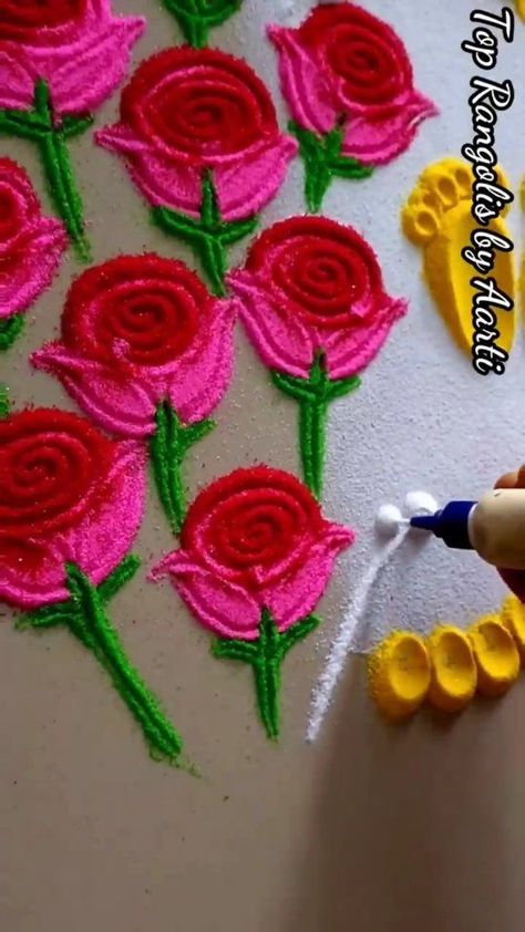 Rose Flower Rangoli, Flowers Rangoli Designs, Engagement Couple Dress, Flowers Rangoli, Couple Dress, Flower Rangoli, Easy Rangoli Designs, Easy Rangoli, Simple Rangoli