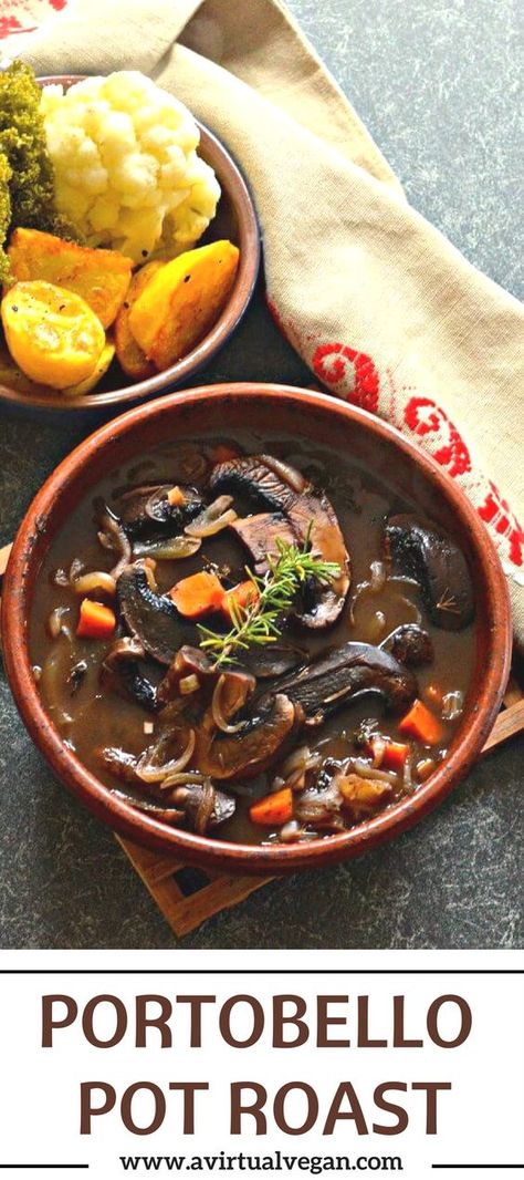 Portobello Mushroom Dinner, Portobello Mushroom Pasta Recipes, Portobello Pot Roast, Vegan Portobello Mushroom Recipes, The Witch Of Portobello, Roasted Red Cabbage, Vegan Mashed Potatoes, Vegan Worcestershire Sauce, Pot Roast Recipes