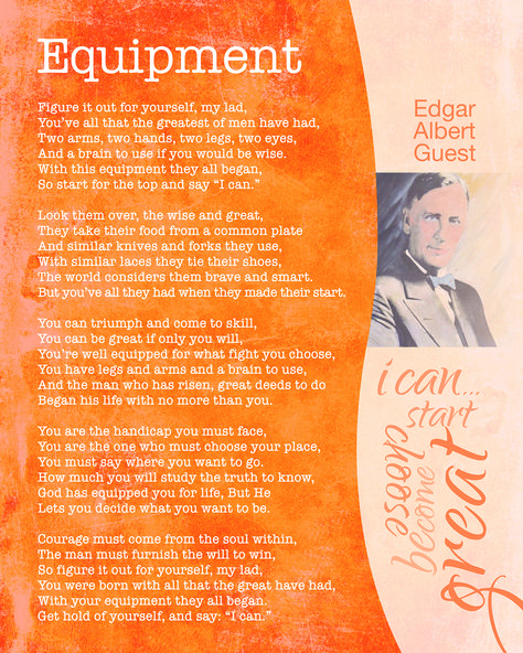 Poem - Equipment by Edgar Albert Guest Edgar Albert Guest Poem, Favorite Poems, Brown Skin Makeup, History Quotes, Perspective On Life, S Quote, Poem Quotes, Choose Happy, Literacy Centers