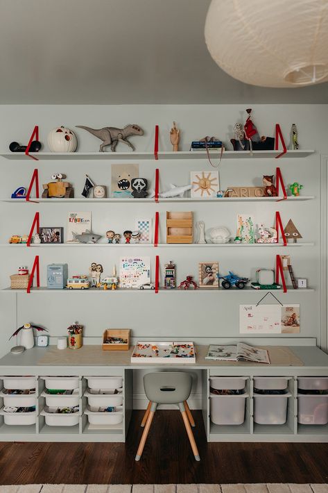 arlo’s big boy room – almost makes perfect Kids Rumpus Room Ideas, Kid Bedroom Ideas For Boys, Boys Room Shelves, Kids Wall Storage, Boys Room Organization Ideas, Small Kids Room Ideas, Kids Room Organization Ideas, Little Boys Bedroom, Kids Room Design Boys