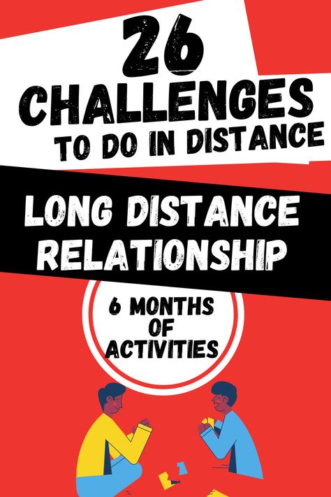 In this article, you will discover 26 challenges you can do long distance (long distance relationship) with your boyfriend or girlfriend.

You will find LDR tips, LDR activities, LDR games too. It's a way to break the routine and find good long distance relationship ideas for your couple. Challenges For Long Distance Couples, Games To Play Long Distance, 30 Day Long Distance Love Challenge, Long Distance Relationship Ideas To Do, Long Distance Relationship Challenge, Ldr Games, Distance Relationship Activities, Ldr Tips, Long Distance Relationship Games