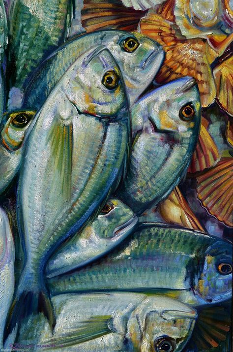 Fish Market Painting, Fish Market Drawing, Seafood Pictures, Seafood Painting, Painting Of Fish, Abstract Fish Painting, Fish Oil Painting, Seafood Art, Hipster Drawings