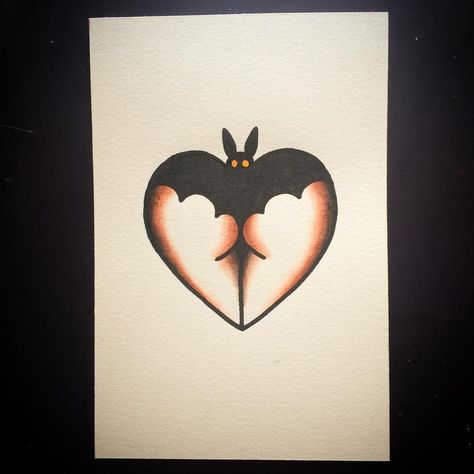 Cute Bat butt Bat Tattoo, 4 Tattoo, Spooky Tattoos, Geniale Tattoos, Traditional Tattoo Art, Sailor Jerry, Cute Bat, Desenho Tattoo, Halloween Tattoos