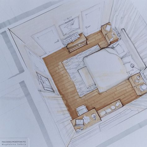 Birds Eye View Of Bedroom, Bedroom Sketch Interior, Bedroom Top View Drawing, Dream Room Sketch, Interior Design Bedroom Drawing, Room Sketches Interior, Bedroom Design Sketch, Bedroom Design Drawing, Bedroom Drawing Sketches