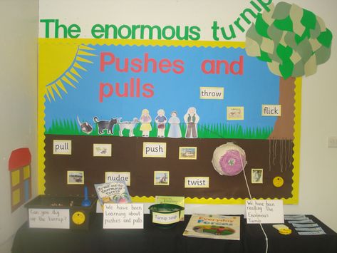 Pushes, pulls and The enormous turnip The Enormous Turnip, Early Years Science, Kindergarten Tables, Force Activities, Science Display, Making Soup, Science Week, First Grade Science, Eyfs Activities