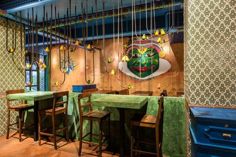 http://inditerrain.indiaartndesign.com/2017/09/face-lifting-udipi.html Face-lifting the Udipi! The Orange Lane, Mumbai, brings a modern twist of typical Indian elements to vivid South Indian culture that makes for a contemporary ‘udipi’ restaurant by day and trendy bar by night. Find out how the integration of the concept within the design allows for a flexible space here... Restaurant Chairs Design, South Indian Culture, Indian Elements, Indian Cafe, South Indian Restaurant, Resturant Design, Restaurant Themes, Indian Theme, Trendy Bar