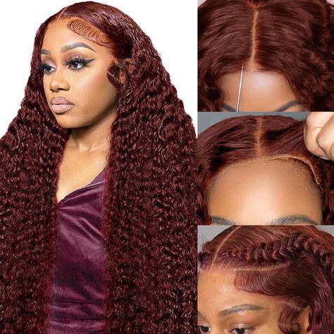 PRICES MAY VARY. Reddish Brown Curly Wig Human Hair Glueless: Pre Bleached Pre Cut Lace Reddish Brown Jerry Curly 13x4 Hd Lace Front Wig Pre Plucked, 15s Wear Go, 100% Brazilian Human Hair Was Cut From Young Donor, Can be Dyed, Permed, Bleached, Highlighted, Straighten or Styled As Your Own Hair. Reddish Brown Curly Wig Human Hair: Upgrade 13x4 HD Lace Front, Pre Bleached Clean Invisible Knots, The Larger Strap Closure Design Provides A Variety of Styling Options.Real Wear And Go Lace Wigs, No G Brown Deep Wave Wig, Brown Curly Wig, Reddish Brown Hair Color, Deep Wave Wig, Reddish Brown Hair, Glueless Wigs, Closure Design, Wave Wig, Curly Human Hair Wig