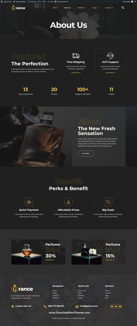 Perfume & Fragrance Elementor Template Kit Fragrance Website Design, Perfume Template Design, Perfume Website Design, Webpage Design Layout, About Us Page Design, Jewelry Website Design, Online Store Design, Ads Creative Advertising Ideas, Ecommerce Web Design