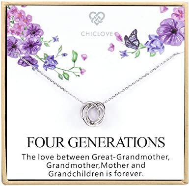 CHICLOVE Four Generations Necklace for Great Grandmother - Sterling Silver Four Circles Generation Necklace Gifts for Great Grandma (Four Generation Necklace) Gifts For Great Grandma, Gifts For Great Grandparents, Grandmother Jewelry, Great Grandma Gifts, Grandma Necklace, Mother Daughter Necklace, Great Grandma, Birthday Bracelet, Daughter Necklace