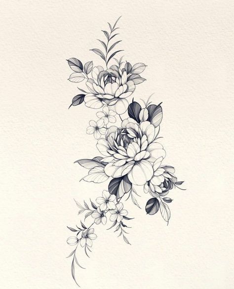 Positivity Tattoo, Peony Flower Tattoos, Easy Tattoo, Tattoo Session, Rose Flower Tattoos, Floral Thigh Tattoos, Flower Tattoo Drawings, Tattoos For Women Flowers, Flower Tattoo Shoulder