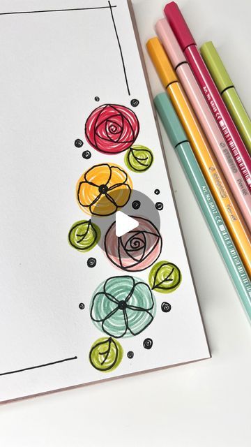 Cute Flowers Doodle, Simple Flowers To Draw, Flower Doodle Art Design, Doodle Flowers Simple, Zentangle Flower Doodles, Flower Doodles Easy, Zentangle Watercolor, Bullet Journal Icons, Journal Fodder