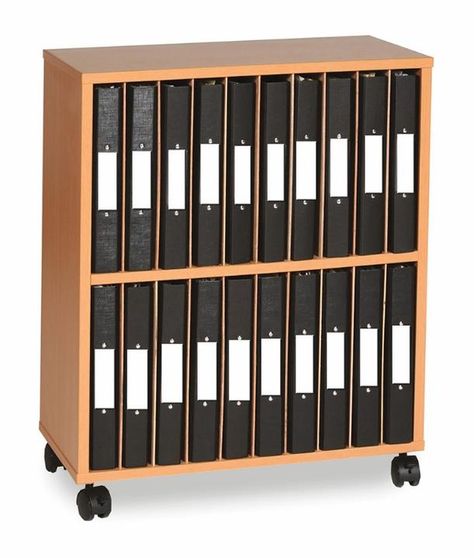 The ring binder storage unit has been designed to hold and store 20 A4 ring binder folders. Perfect for use wi oy9 Woman Office Ideas, Library Furniture School, Cloakroom Storage, Binder School, Folder Storage, Binder Storage, School Storage, Corner Furniture, Castor Wheels