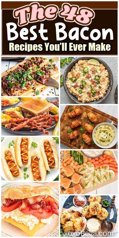 Recipes using bacon Bacon Bits Recipes Breakfast, Quick And Easy Dinner Recipes With Bacon, What To Make With Bacon, Dinner Ideas With Bacon, Dinner Recipes With Bacon, Meals With Bacon, Bacon Breakfast Ideas, Dinner With Bacon, Bacon Dinner Recipes