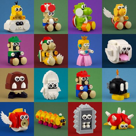 It's a me, Mario! And all my friends, too! Mario Lego Ideas, Mario Enemies, Lego Creatures, Mario Collection, Mario Lego, Lego Film, Lego Mario, Lego Videos, Lego Board