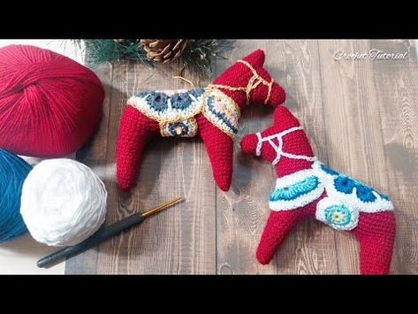 Crochet Dala Horse Christmas Ornament Amigurumi - YouTube Crochet Dala Horse, Swedish Crochet Patterns, Horse Crochet, Horse Christmas Ornament, Horse Christmas, Horse Ornaments, Dala Horse, How To Crochet, Winter Holiday