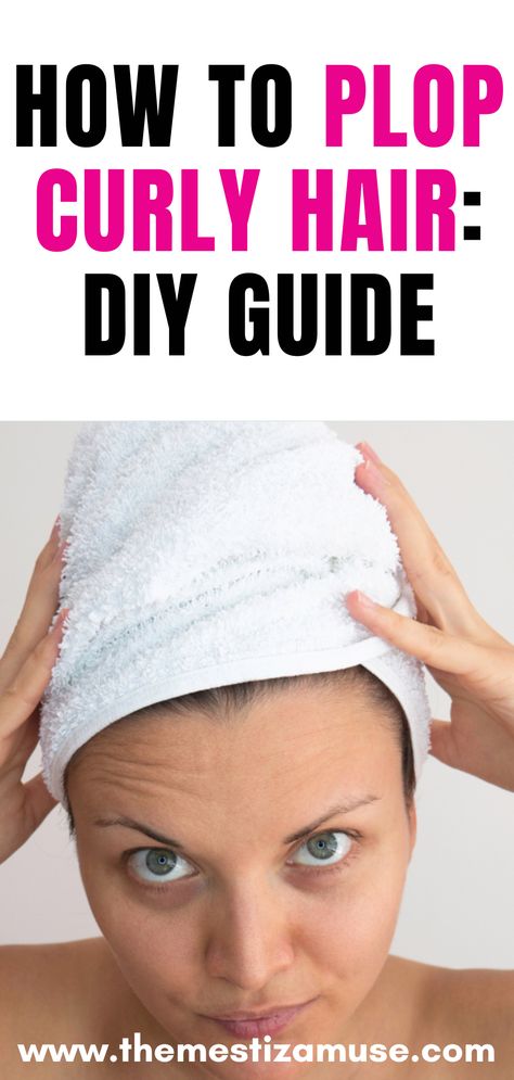 Woman with towel wrapped around her hair. How To Plop Hair With Tshirt, Hair Plopping Overnight, How To Plop Hair, Net Plopping Curly Hair, How To Plop Curly Hair T Shirts, How To Enhance Natural Curls, How To Plop Curly Hair, Curly Hair Plopping, Hair Plopping Towel