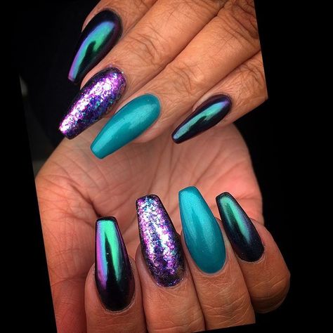 Acrylic Nails Natural, Purple Chrome Nails, Mermaid Nails, Birthday Nails, Fancy Nails, Dope Nails, Chrome Nails, Purple Nails, Gorgeous Nails